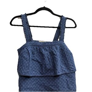 Madewell Women’s Small square neck Layered Ruffle eyelet denim babydoll tank top